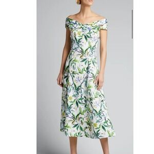 Jason Wu Collection Off-The-Shoulder Cotton Poplin Dress Botanical Floral 4/6